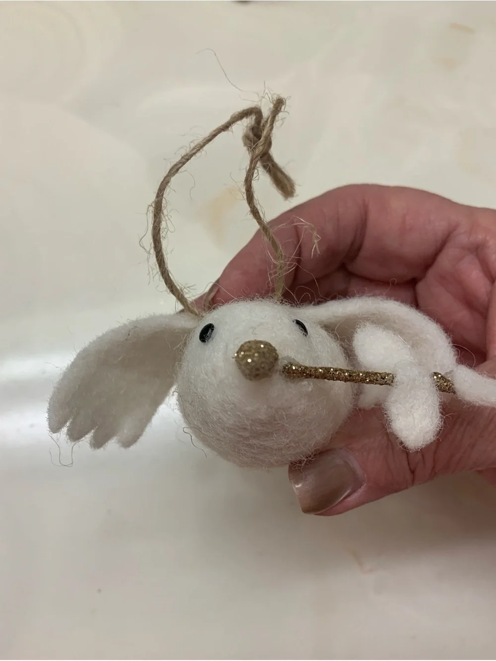 Handmade Wool Felt Small Animal Ornaments - White & Cream